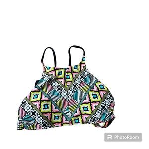 ◼️XHILARATION: Women’s size L, high neck multicolor w/design bikini top◼️